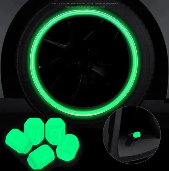 4Pcs Luminous Valve Caps – Night Glowing Tyre Caps for Car, Motorcycle & Bicycle